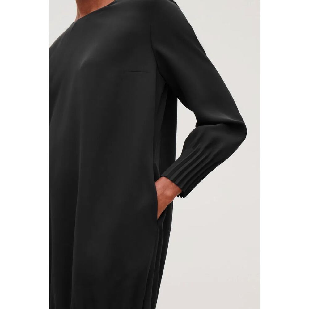 COS Pleated Cocoon shift Dress Sz 6 Black capsule Modern Minimalist professional - Picture 2 of 12